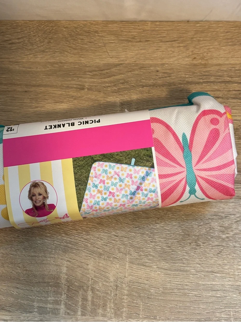 Dolly Parton Butterfly Picnic Blanket - Pink & Teal